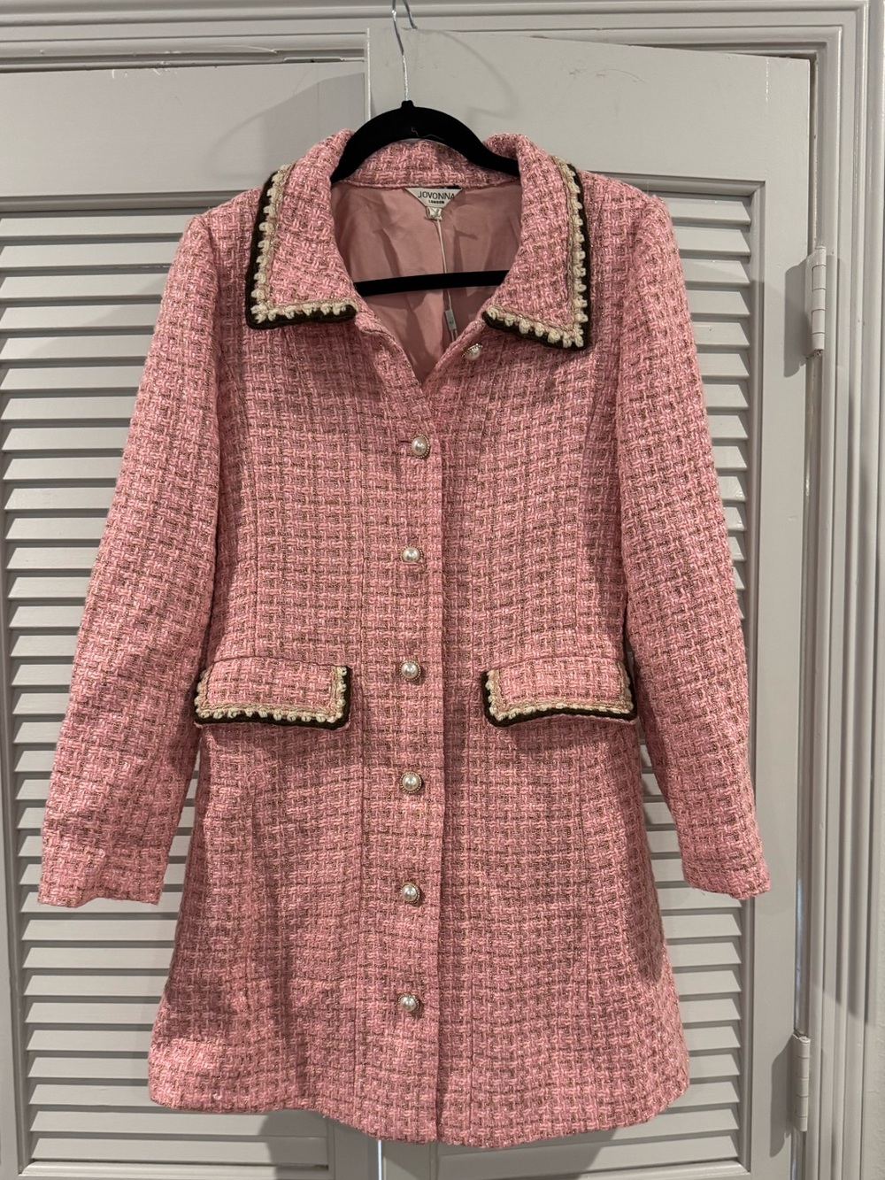 Pink Tweed Pearl-Button Blazer Jacket